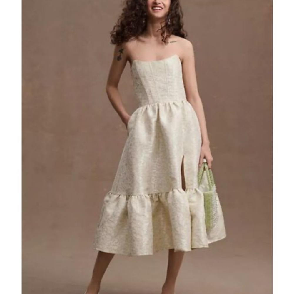 V. Chapman virginia tiered strapless corset midi dress light blue duchess